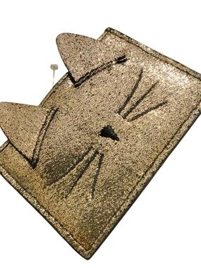 American Eagle Outfitters Cat Face Glitter Card Wallet - Metallic Gold
